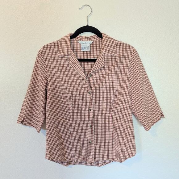 VTG David Brooks Red Plaid Tailored Blouse Top Women Size 8 Small Retro Preppy - Picture 1 of 7